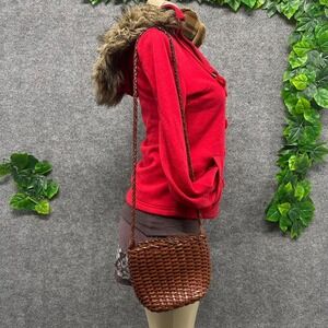 Brown Woven Leather Basket Crossbody Bag